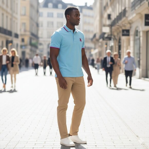 Psycho Bunny Hudson Men's Polo - Sky Blue with Purple & Hot Pink Trim - Picture 2 of 10